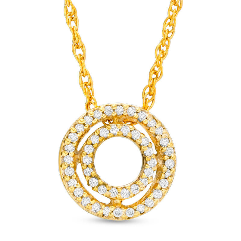 Natural Diamond Accent Double Circle Pendant in 10K Yellow Gold
