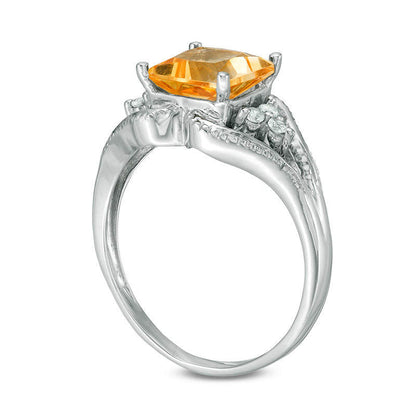 7.25mm Princess-Cut Citrine and Lab-Created White Sapphire Split Shank Ring in Sterling Silver