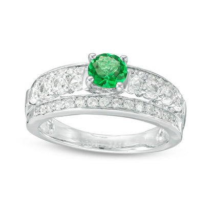 5.0mm Lab-Created Emerald and White Sapphire Engagement Ring in Sterling Silver