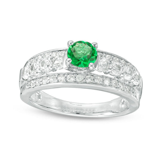5.0mm Lab-Created Emerald and White Sapphire Engagement Ring in Sterling Silver