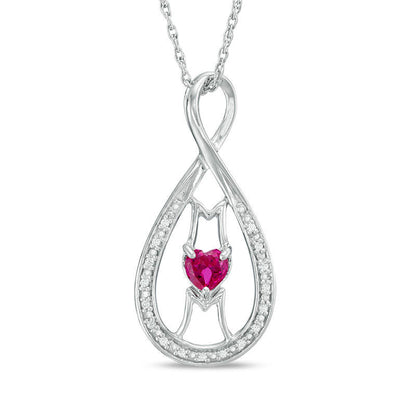 4.0mm Heart-Shaped Lab-Created Ruby and Diamond Accent MOM" Infinity Pendant in Sterling Silver"