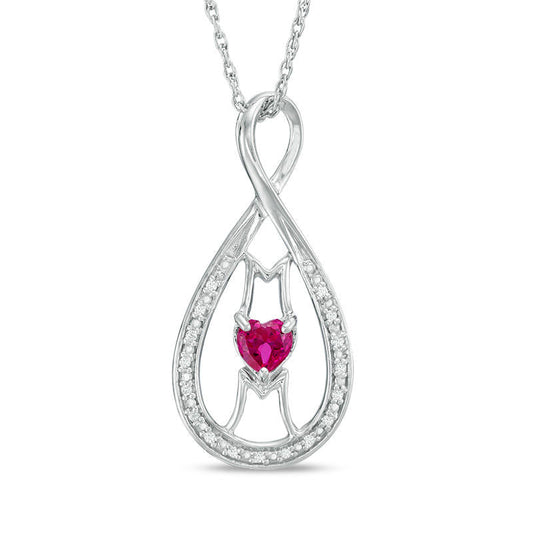 4.0mm Heart-Shaped Lab-Created Ruby and Diamond Accent MOM" Infinity Pendant in Sterling Silver"