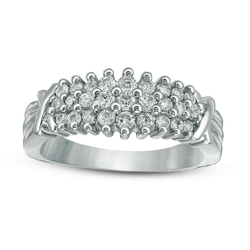 0.50 CT. T.W. Natural Diamond Three Row X" Collar Anniversary Band in Solid 10K White Gold"