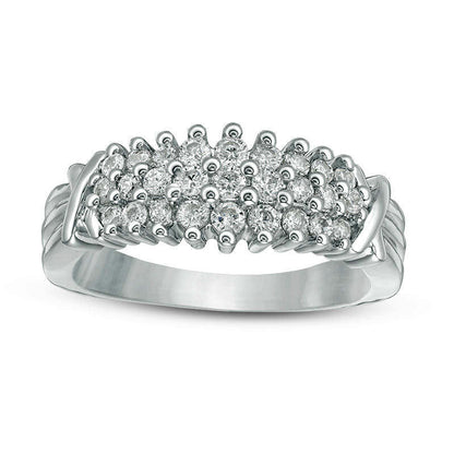 0.50 CT. T.W. Natural Diamond Three Row X" Collar Anniversary Band in Solid 10K White Gold"