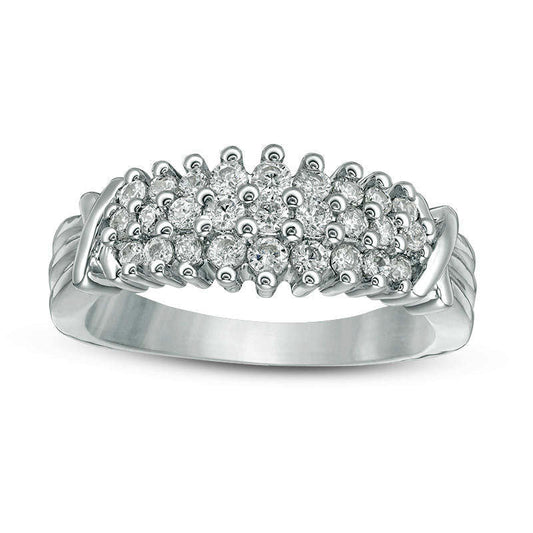 0.50 CT. T.W. Natural Diamond Three Row X" Collar Anniversary Band in Solid 10K White Gold"