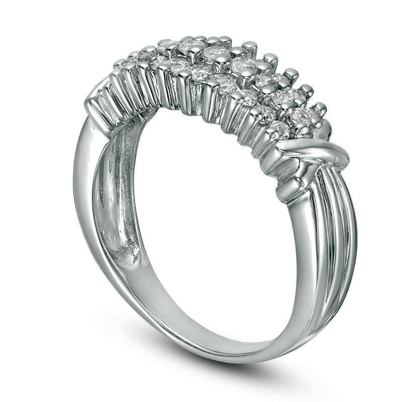 0.50 CT. T.W. Natural Diamond Three Row X" Collar Anniversary Band in Solid 10K White Gold"