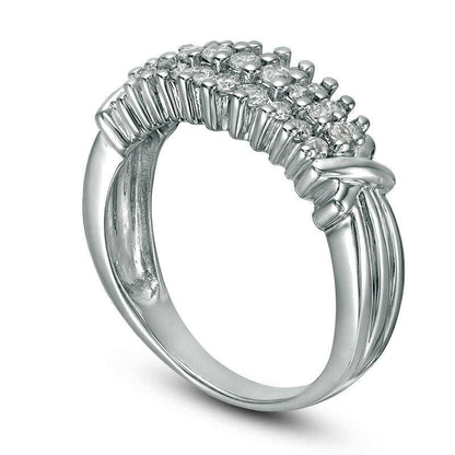 0.50 CT. T.W. Natural Diamond Three Row X" Collar Anniversary Band in Solid 10K White Gold"
