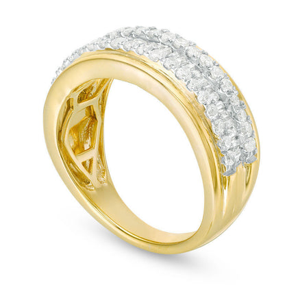 0.75 CT. T.W. Baguette and Round Natural Diamond Multi-Row Band in Solid 10K Yellow Gold