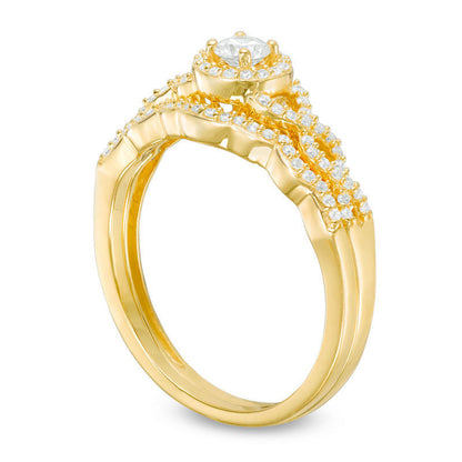 0.38 CT. T.W. Natural Diamond Frame Twist Bridal Engagement Ring Set in Solid 10K Yellow Gold