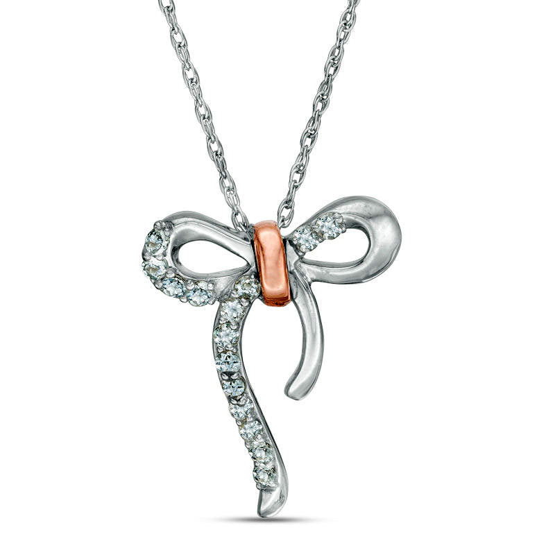 Aquamarine Bow Necklace in Sterling Silver and 10K Rose Gold