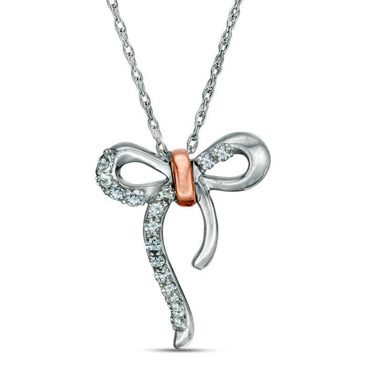 Aquamarine Bow Necklace in Sterling Silver and 10K Rose Gold