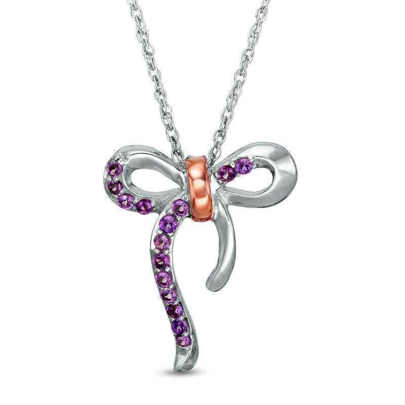 Amethyst Bow Necklace in Sterling Silver and 10K Rose Gold