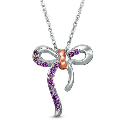 Amethyst Bow Necklace in Sterling Silver and 10K Rose Gold