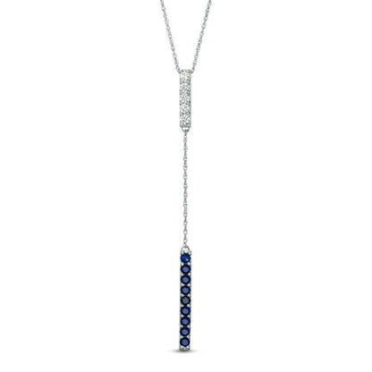 Lab-Created Blue and White Sapphire Double Bar Lariat-Style Necklace in Sterling Silver - 36
