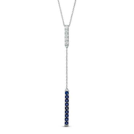 Lab-Created Blue and White Sapphire Double Bar Lariat-Style Necklace in Sterling Silver - 36