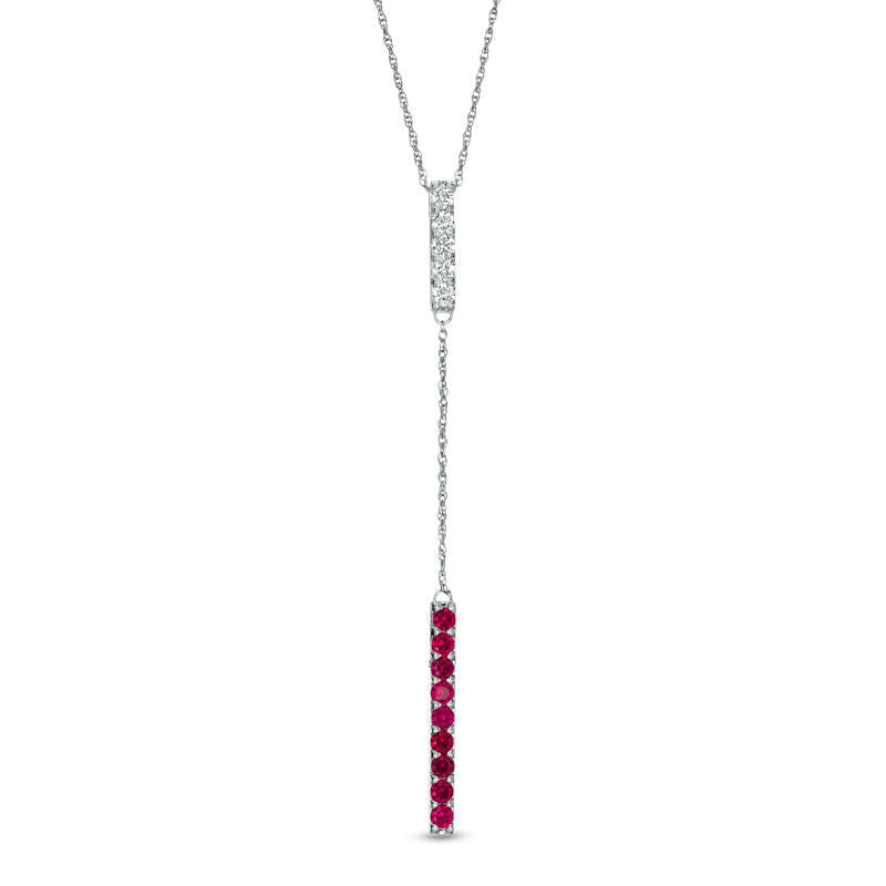 Lab-Created Ruby and White Sapphire Double Bar Lariat-Style Necklace in Sterling Silver - 36