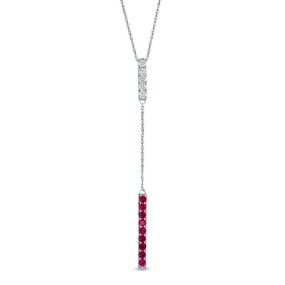 Lab-Created Ruby and White Sapphire Double Bar Lariat-Style Necklace in Sterling Silver - 36