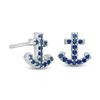 Lab-Created Blue Sapphire Anchor Stud Earrings in Sterling Silver