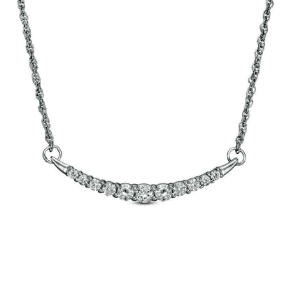 Lab-Created White Sapphire Curved Bar Necklace in Sterling Silver