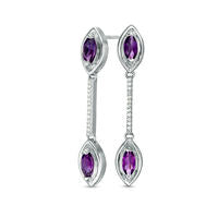 Marquise Amethyst and Diamond Accent Drop Earrings in Sterling Silver