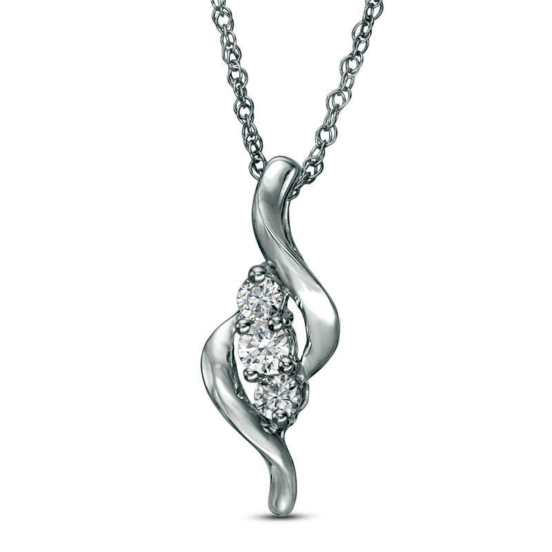 0.25 CT. T.W. Natural Diamond Three Stone S" Curve Pendant in 10K White Gold"