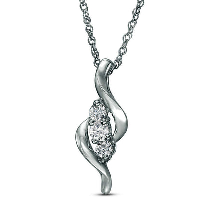 0.25 CT. T.W. Natural Diamond Three Stone S" Curve Pendant in 10K White Gold"