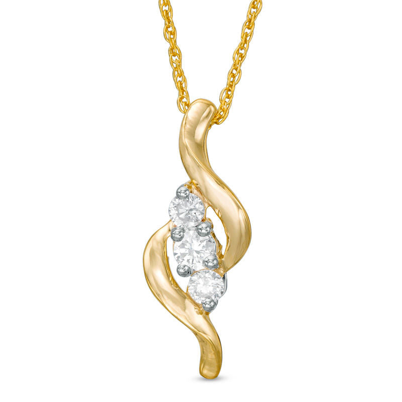 0.25 CT. T.W. Natural Diamond Three Stone S" Curve Pendant in 10K Yellow Gold"
