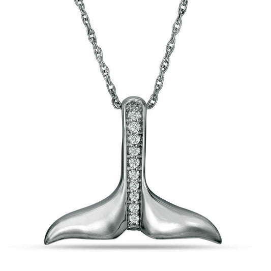 Natural Diamond Accent Whale Tail Pendant in Sterling Silver