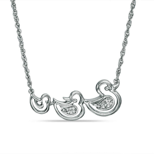 Natural Diamond Accent Duck Family Necklace in Sterling Silver - 17