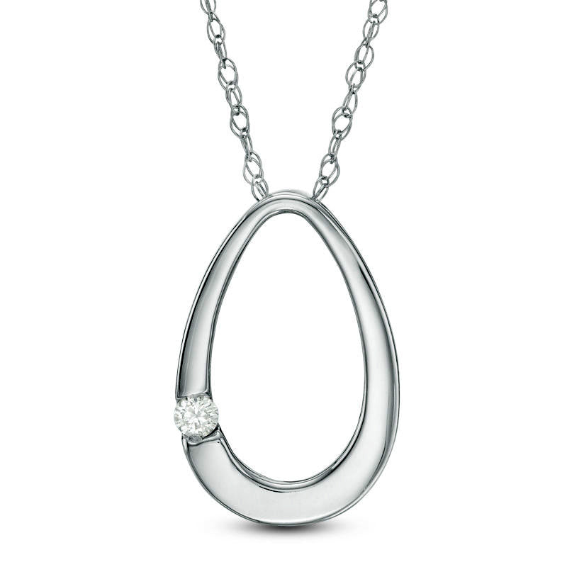 Natural Clarity Enhanced Accent Solitaire Oval Pendant in 10K White Gold