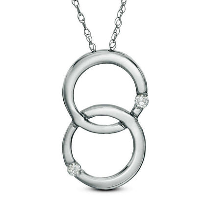 Natural Diamond Accent Double Interlocking Circles Pendant in 10K White Gold