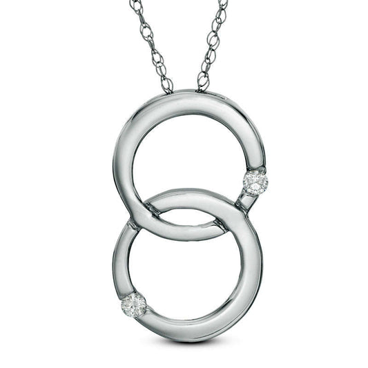 Natural Diamond Accent Double Interlocking Circles Pendant in 10K White Gold