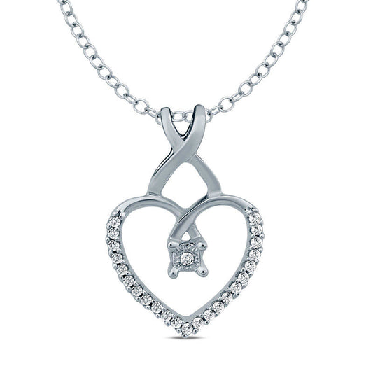 Natural Diamond Accent Twist Heart Pendant in 10K White Gold