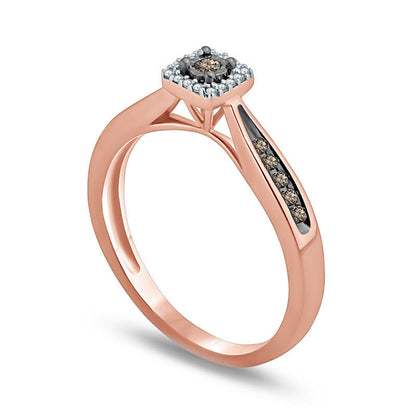 0.17 CT. T.W. Champagne and White Natural Diamond Square Frame Promise Ring in Solid 10K Rose Gold