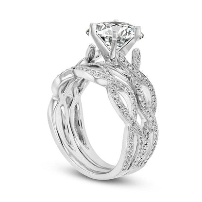 0.88 CT. T.W. Natural Diamond Antique Vintage-Style Twist Bridal Engagement Ring Set in Solid 14K White Gold (I/SI2)