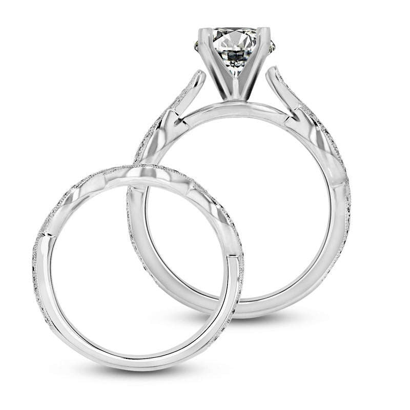 0.88 CT. T.W. Natural Diamond Antique Vintage-Style Twist Bridal Engagement Ring Set in Solid 14K White Gold (I/SI2)