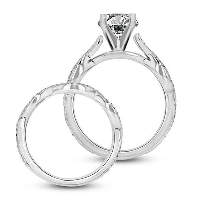0.88 CT. T.W. Natural Diamond Antique Vintage-Style Twist Bridal Engagement Ring Set in Solid 14K White Gold (I/SI2)