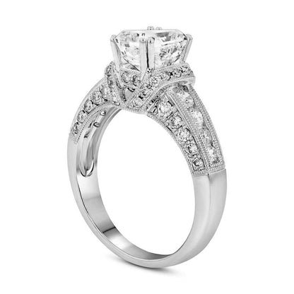 1.75 CT. T.W. Radiant-Cut Natural Diamond Collar Antique Vintage-Style Engagement Ring in Solid 14K White Gold (I/SI2)