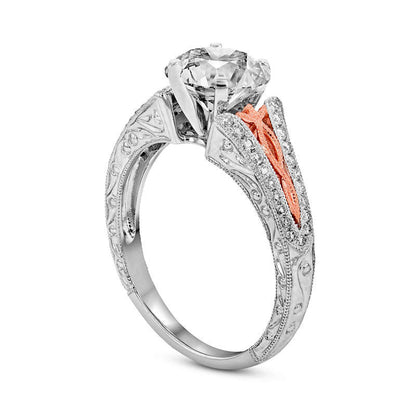 1.0 CT. T.W. Natural Diamond Antique Vintage-Style Filigree Split Shank Engagement Ring in Solid 14K Two-Tone Gold