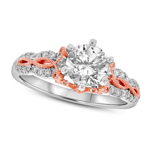 1.0 CT. T.W. Natural Diamond Antique Vintage-Style Twist Shank Engagement Ring in Solid 14K Two-Tone Gold