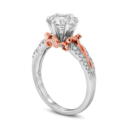 1.0 CT. T.W. Natural Diamond Antique Vintage-Style Twist Shank Engagement Ring in Solid 14K Two-Tone Gold