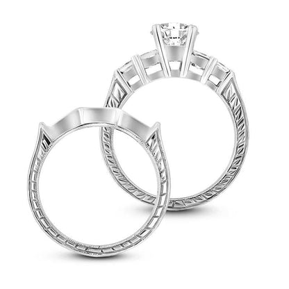 1.63 CT. T.W. Natural Diamond Antique-Finish Bridal Engagement Ring Set in Solid 14K White Gold (I/SI2)