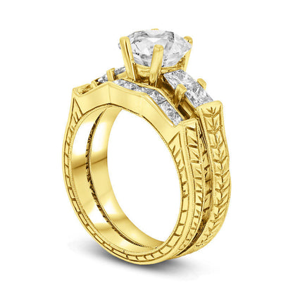 1.63 CT. T.W. Natural Diamond Antique-Finish Bridal Engagement Ring Set in Solid 14K Gold (I/SI2)