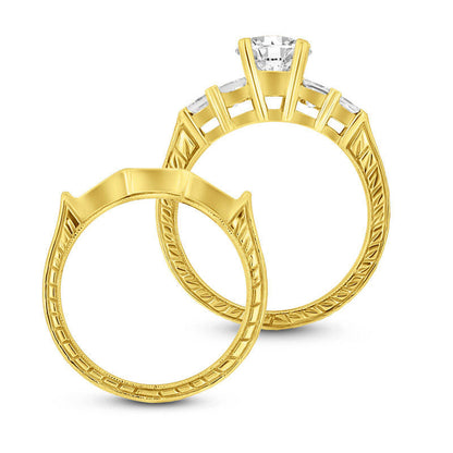 1.63 CT. T.W. Natural Diamond Antique-Finish Bridal Engagement Ring Set in Solid 14K Gold (I/SI2)