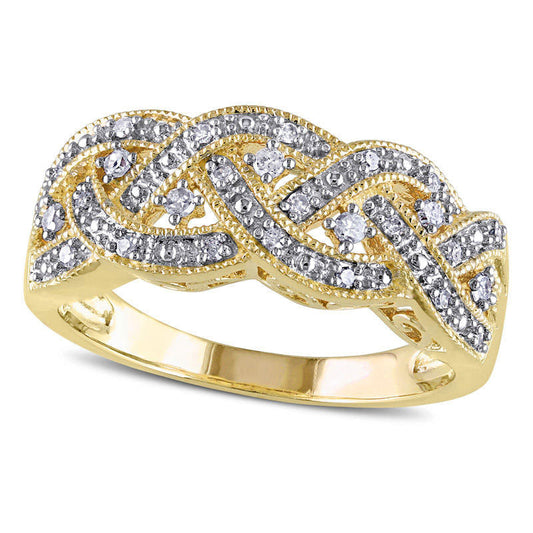 0.13 CT. T.W. Natural Diamond Antique Vintage-Style Braid Ring in Sterling Silver with Yellow Rhodium