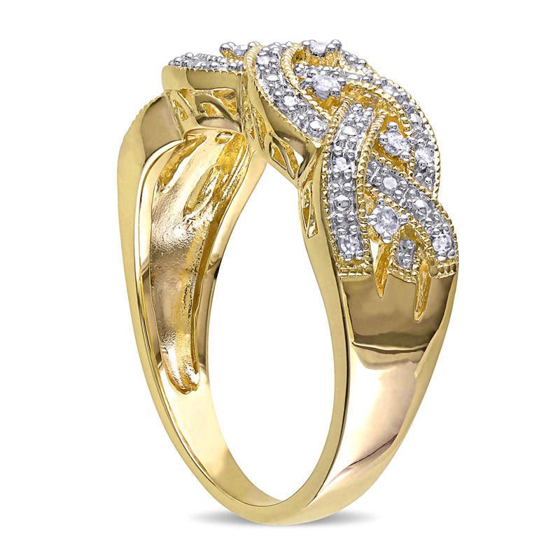 0.13 CT. T.W. Natural Diamond Antique Vintage-Style Braid Ring in Sterling Silver with Yellow Rhodium
