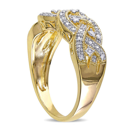 0.13 CT. T.W. Natural Diamond Antique Vintage-Style Braid Ring in Sterling Silver with Yellow Rhodium