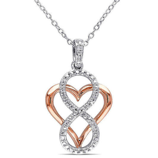 Natural Diamond Accent Infinity Heart Pendant in Sterling Silver with Rose Rhodium
