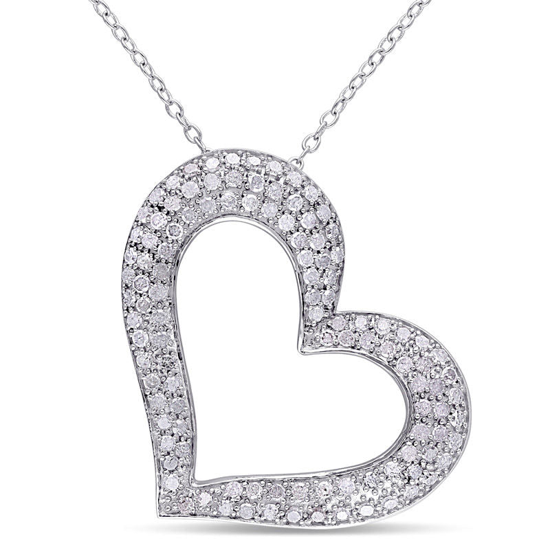 1 CT. T.W. Natural Diamond Tilted Heart Pendant in Sterling Silver