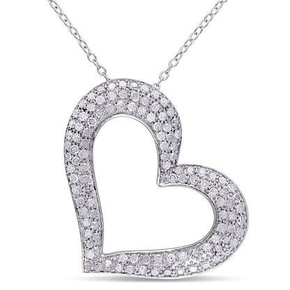 1 CT. T.W. Natural Diamond Tilted Heart Pendant in Sterling Silver